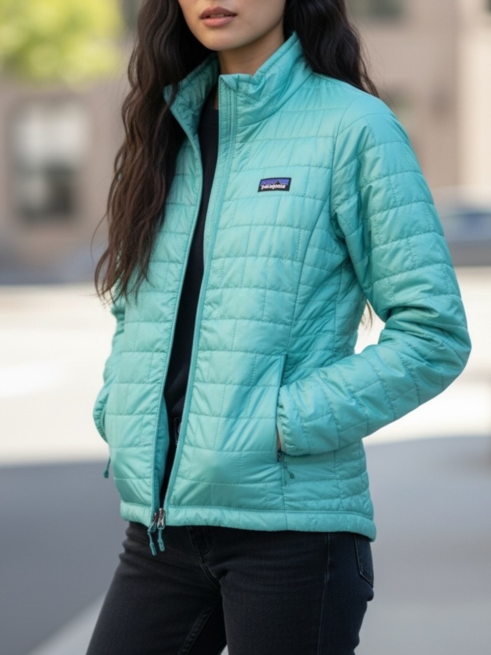 Patagonia Women’s Nano Puff Quilted Zip Puffer Fall Winter Jacket in Mint Blue